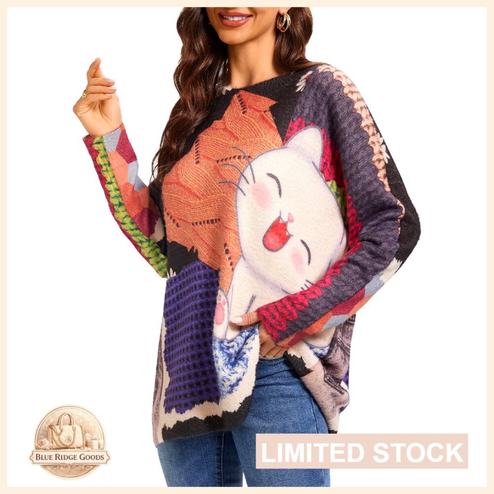 Oversized Boho Graphic Knit Pullover Long Sleeve Sweater Casual Loose Fit